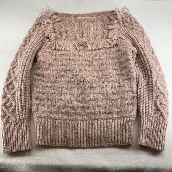 LoveShackFancy blush pink Kingston Sweater Speckled Cable Alpaca Pullover SZ S - Picture 1 of 6